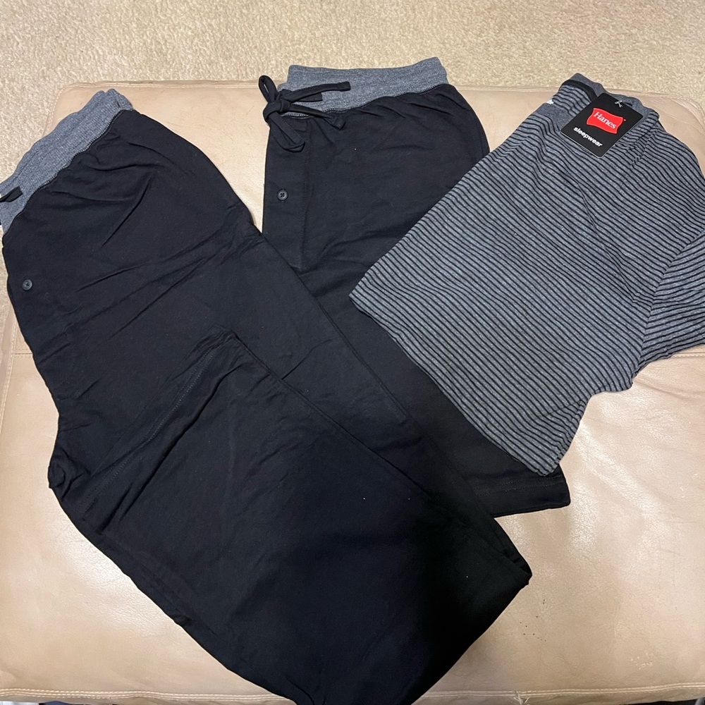 Hanes 3pc set pajamas men’s unisex hoodie unisex size medium black & grey NWT